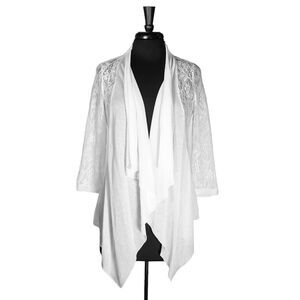 Alberto Makali Women's Cardigan White Floral Lace Glitter Shawl Open Front M